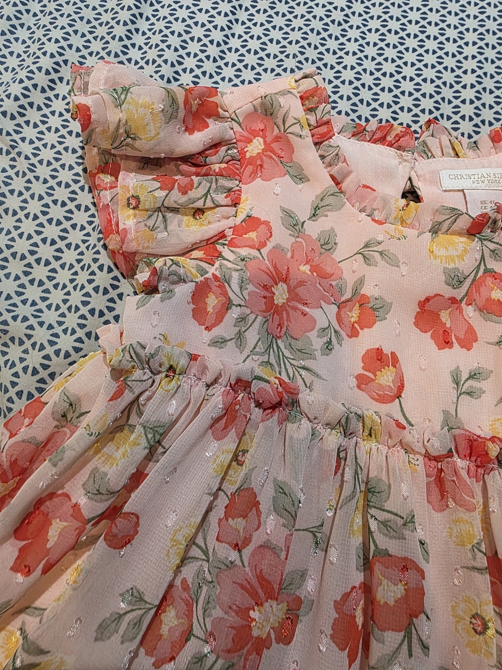 Girls' Peach Floral Ruffle-Sleeve Dress - Picture 5 of 10